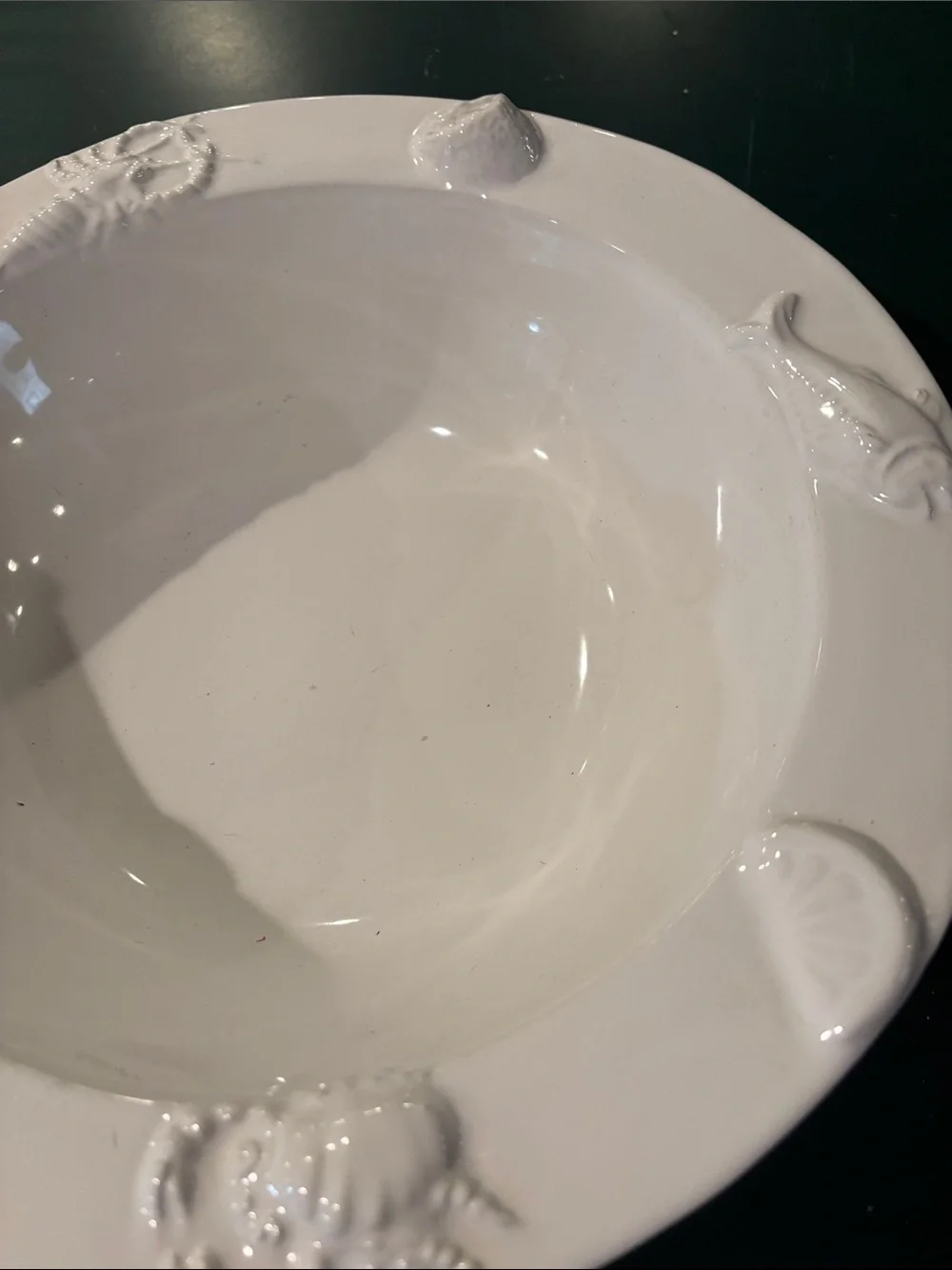 White Pier One Coastal Ceramic Serving Bowl - Sea Life Accent